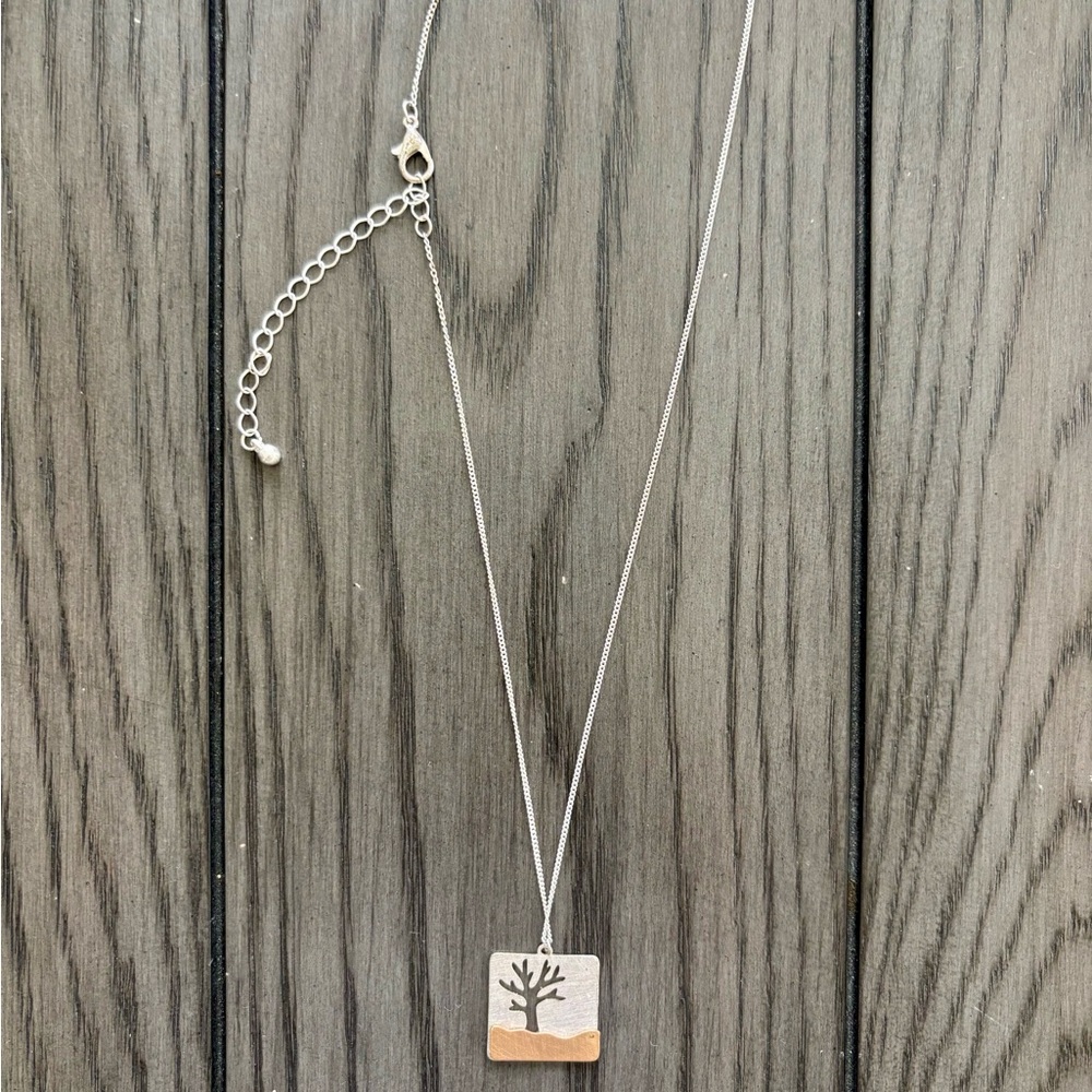 Silver and Tan Tree Pendant Necklace